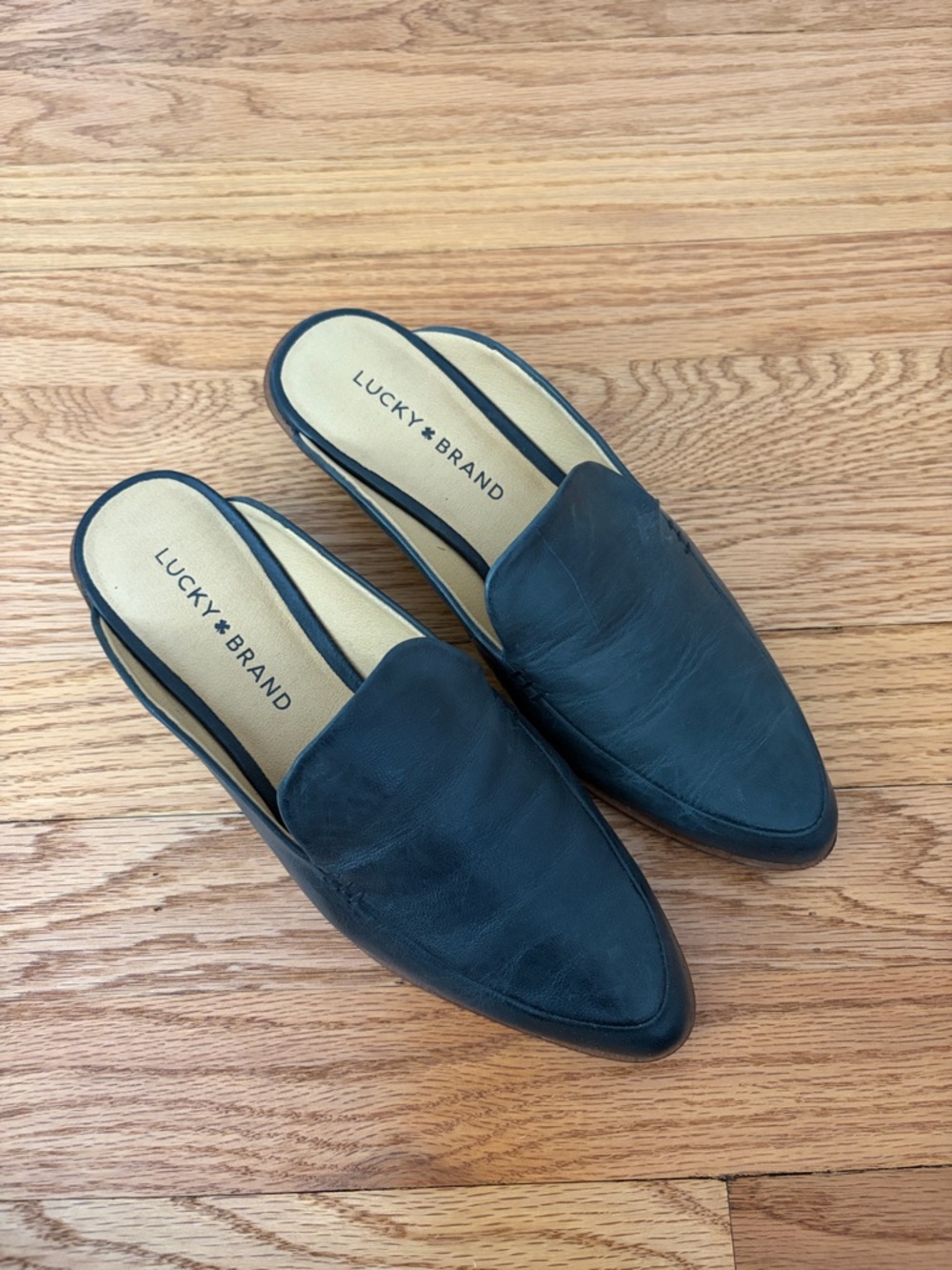Lucky Brand Black Leather Pointed-Toe Slip-On Loafers